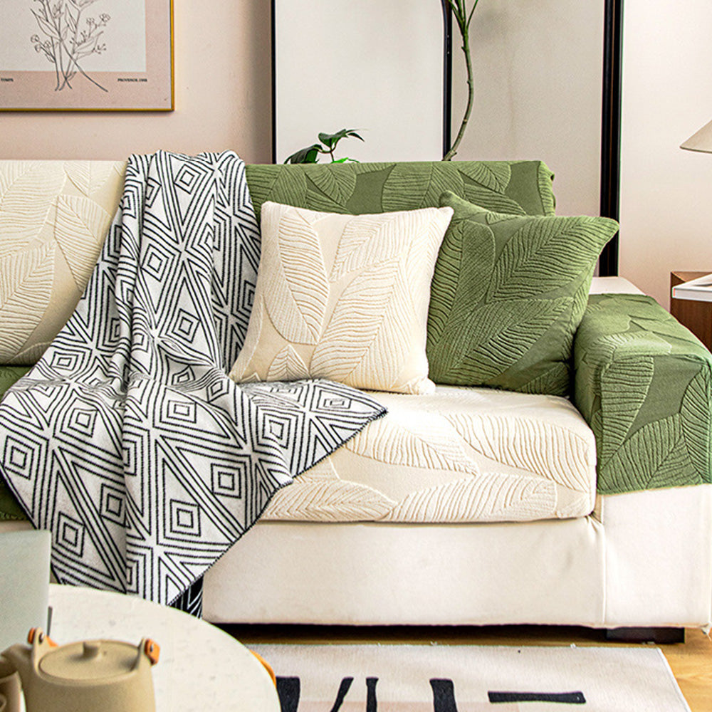Modern Leaf Jacquard Water-Repellent Anti-Scratch Stretch Full Wrap Couch Cover