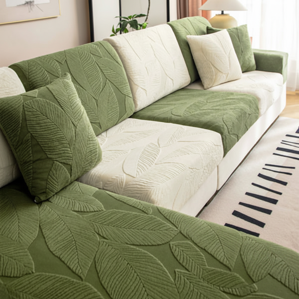 Modern Leaf Jacquard Water-Repellent Anti-Scratch Stretch Full Wrap Couch Cover