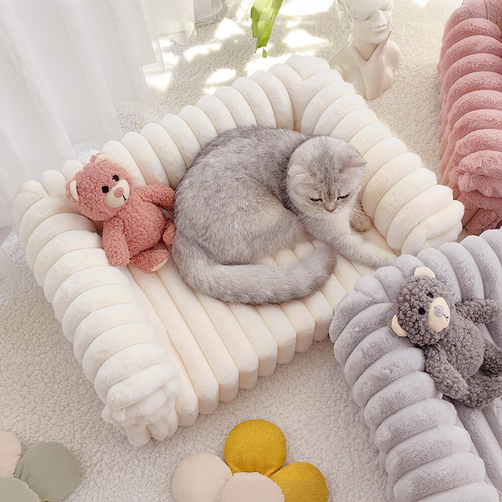 Pet Cream Fluffy Comfort Orthopedic Dog and Cat Sofa Bed