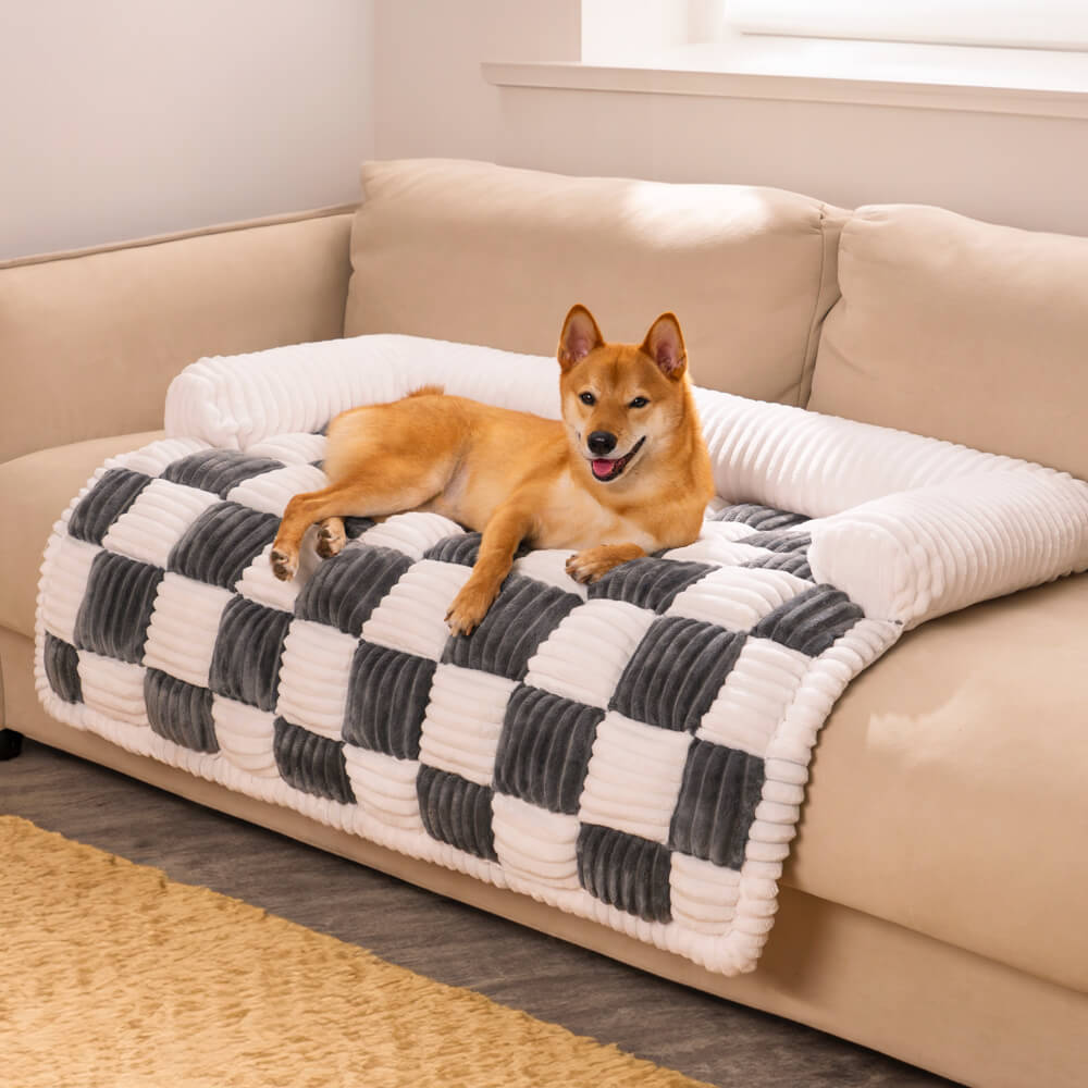 Pet Sofa Cream Square Plaid Cozy Dog Mat Furniture Protector Cover