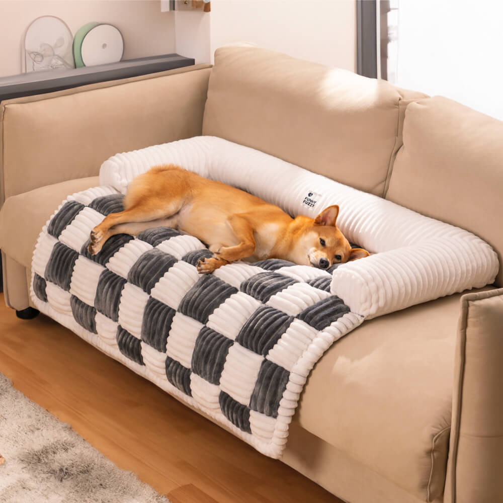 Pet Sofa Cream Square Plaid Cozy Dog Mat Furniture Protector Cover