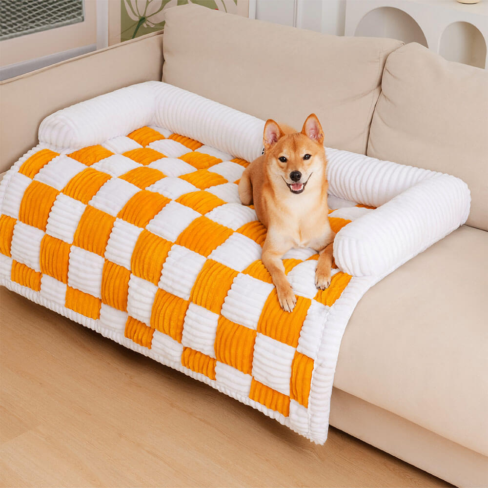Pet Sofa Cream Square Plaid Cozy Dog Mat Furniture Protector Cover