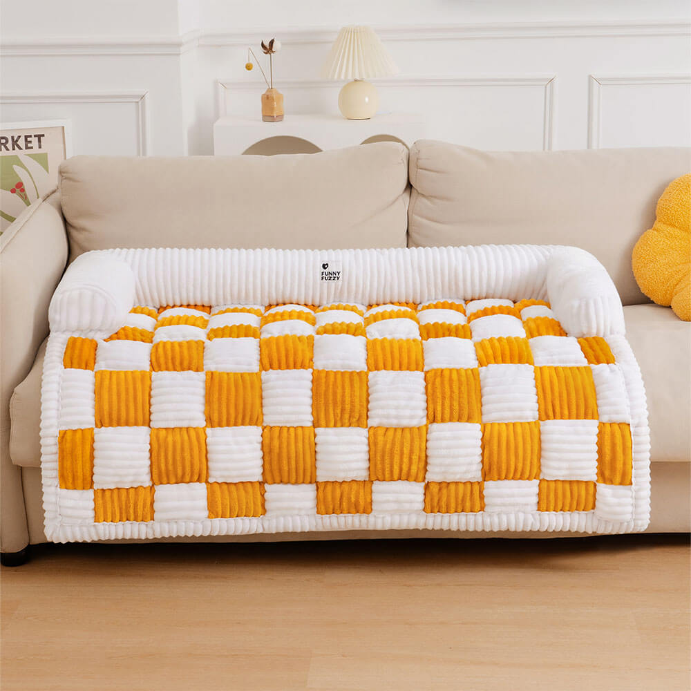Pet Sofa Cream Square Plaid Cozy Dog Mat Furniture Protector Cover