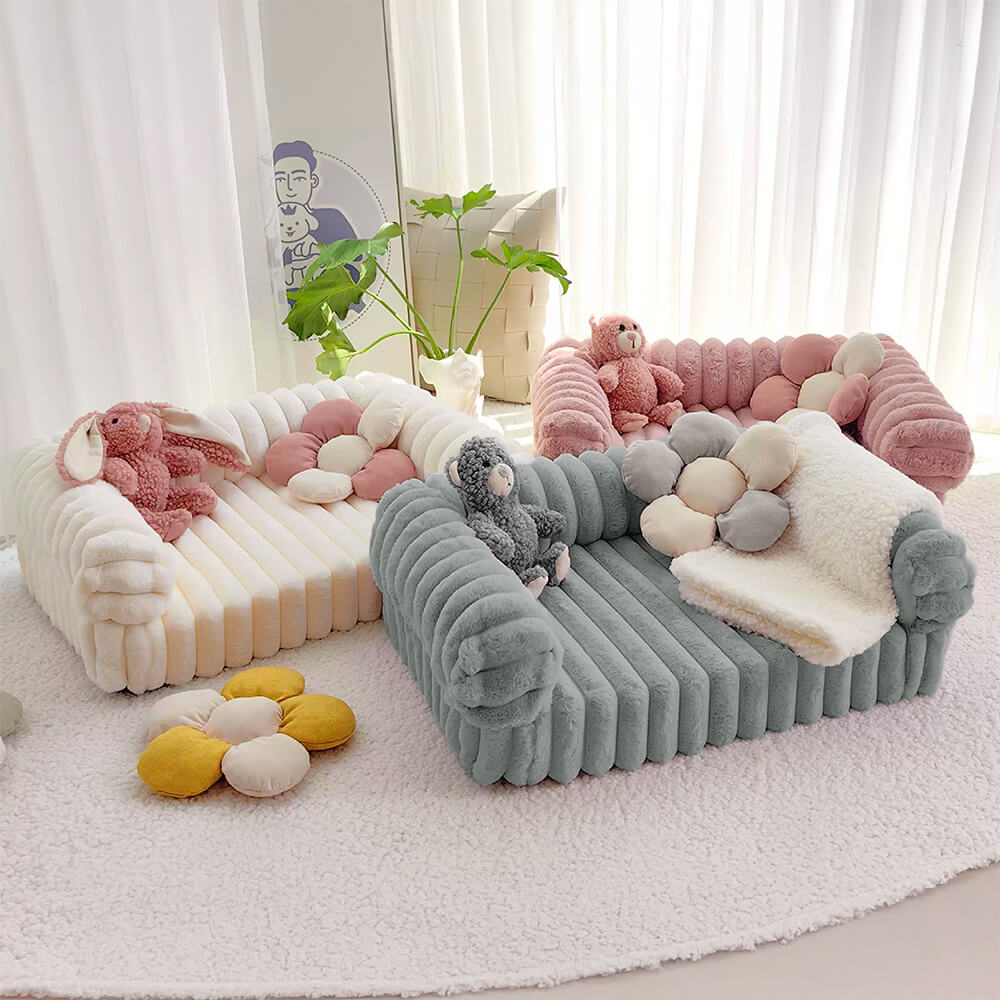 Pet Cream Fluffy Comfort Orthopedic Dog and Cat Sofa Bed