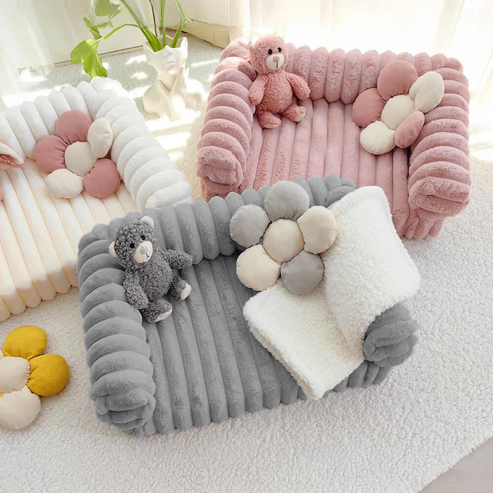 Pet Cream Fluffy Comfort Orthopedic Dog and Cat Sofa Bed