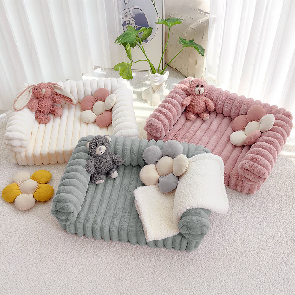Pet Cream Fluffy Comfort Orthopedic Dog and Cat Sofa Bed