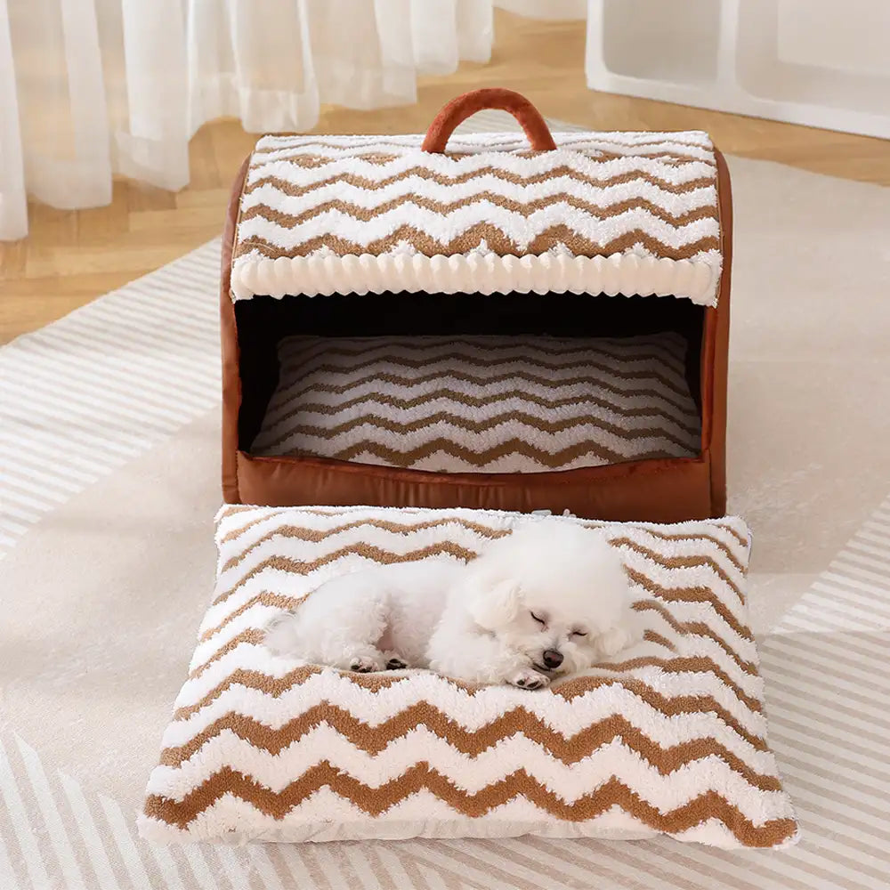 Pet Cozy Cabin Portable Semi-Enclosed Dog Bed with Roof Warming And Durable