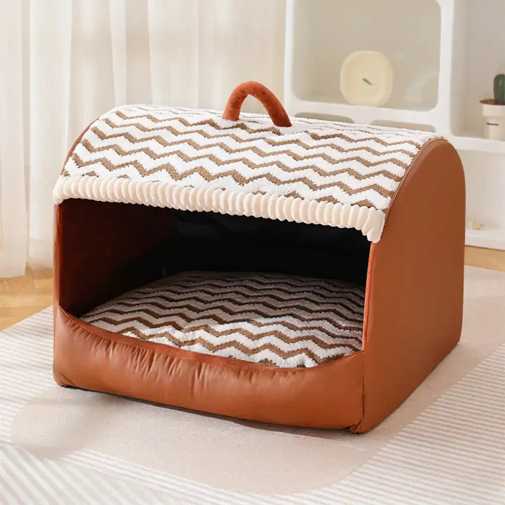 Pet Cozy Cabin Portable Semi-Enclosed Dog Bed with Roof Warming And Durable