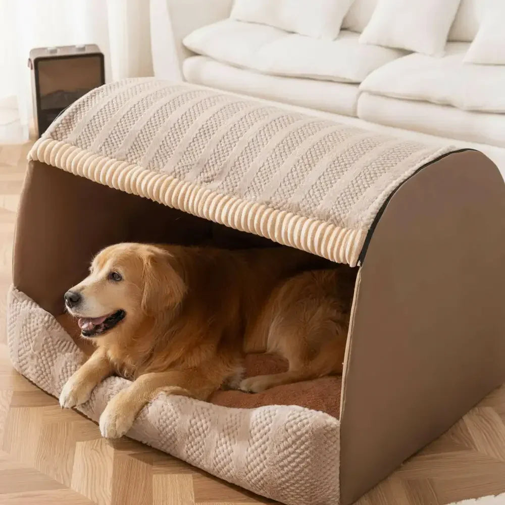 Pet Cozy Cabin Portable Semi-Enclosed Dog Bed with Roof Warming And Durable