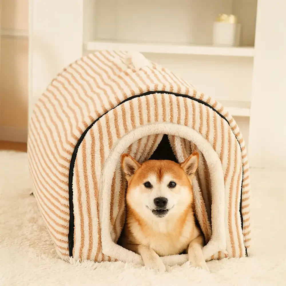Pet Striped Cave-Style Warm Deep Sleeping Snug Cat Cave Dog House