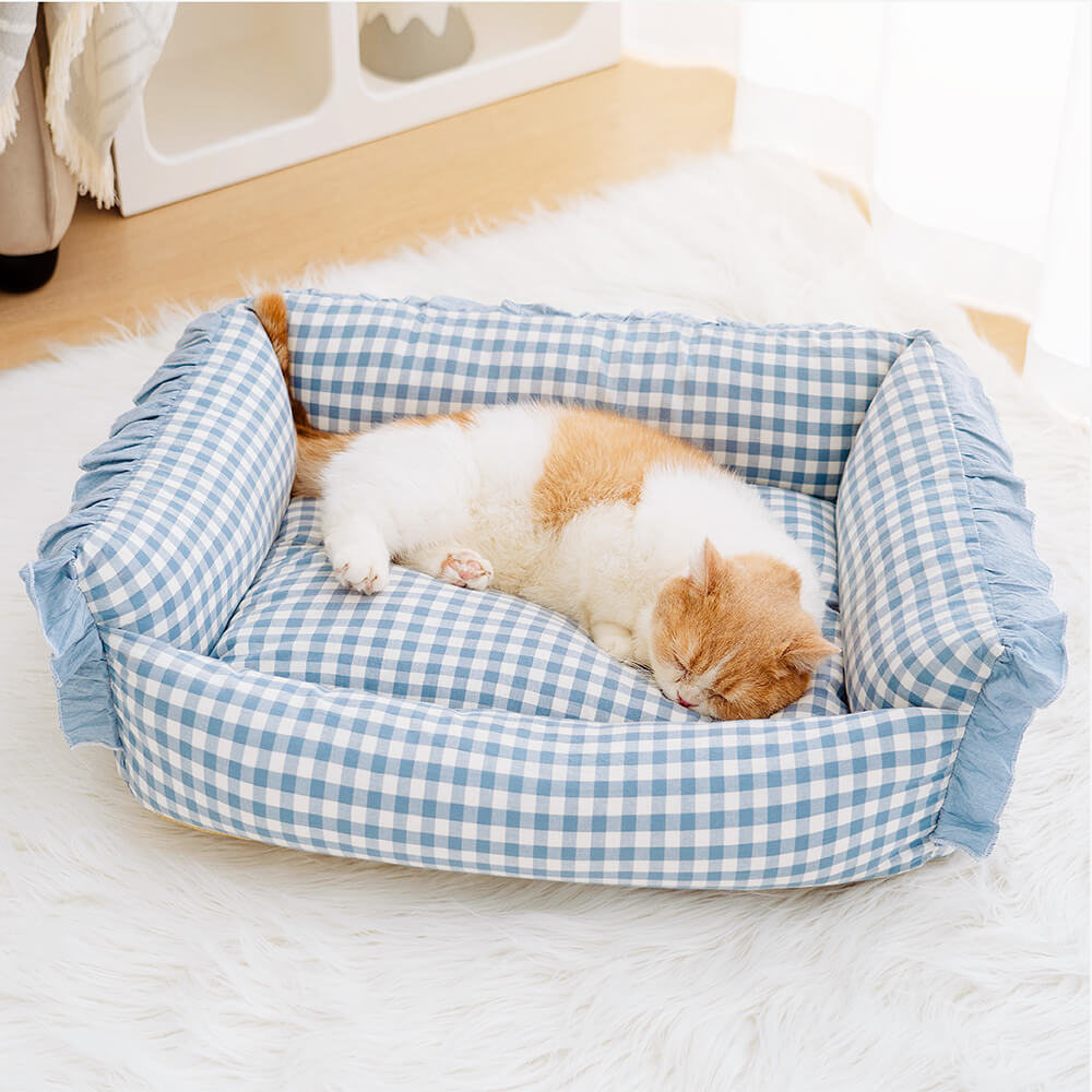Pet Fashion Ruffle Plaid Detachable Warm Dog & Cat Bed