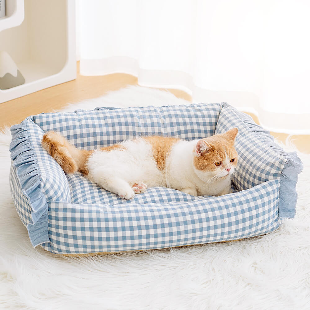 Pet Fashion Ruffle Plaid Detachable Warm Dog & Cat Bed