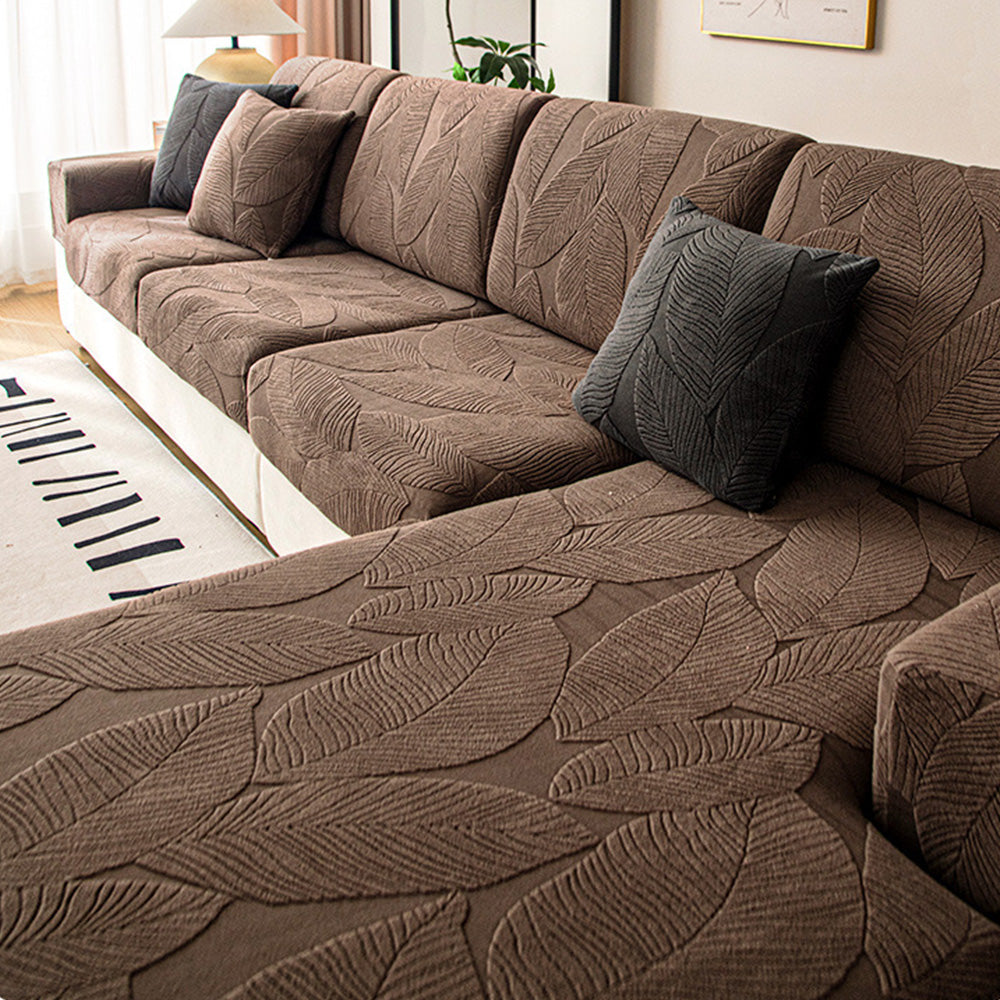 Modern Leaf Jacquard Water-Repellent Anti-Scratch Stretch Full Wrap Couch Cover