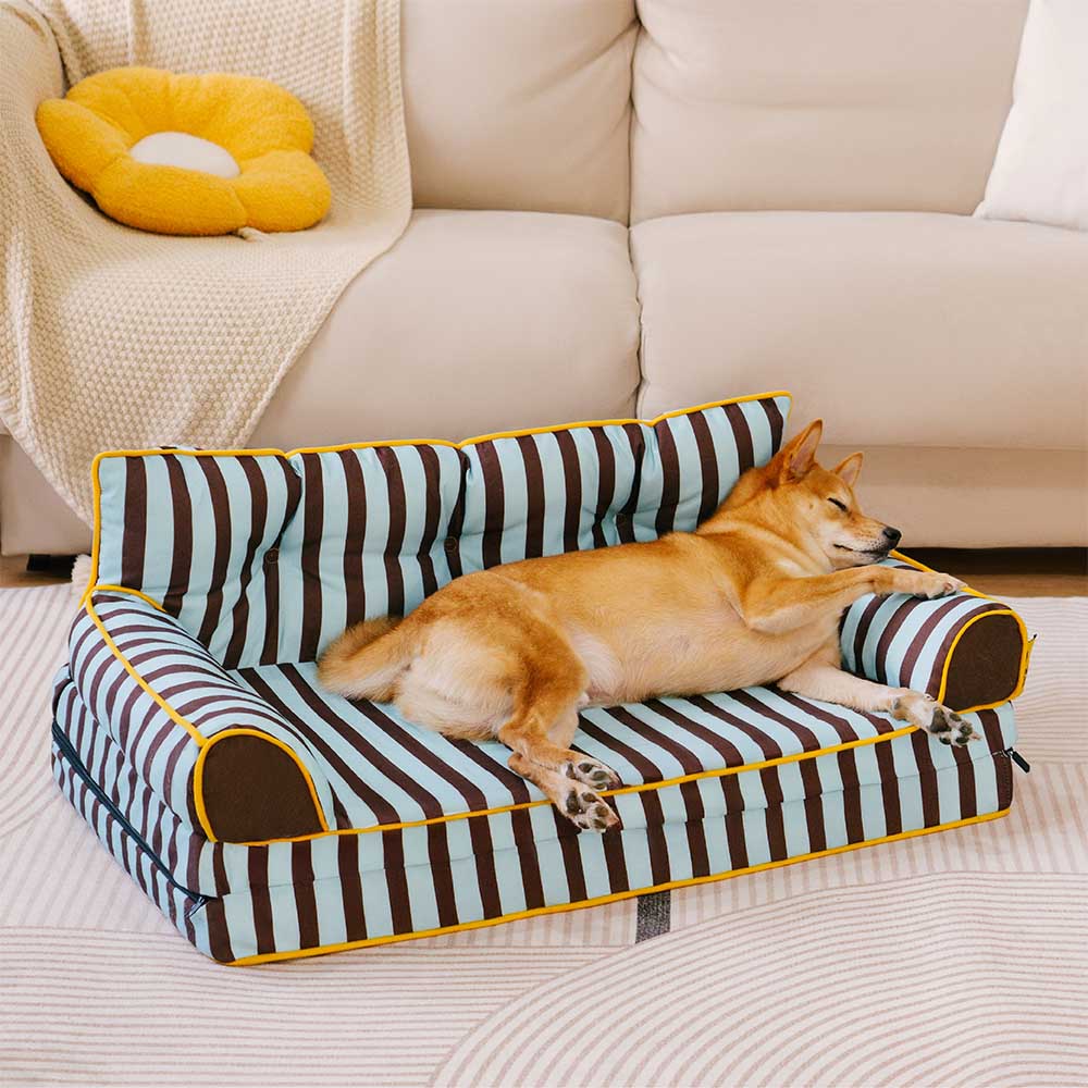 Pet Stripe Waterproof Foldable Large Dog Sofa Bed - Sunny Siesta