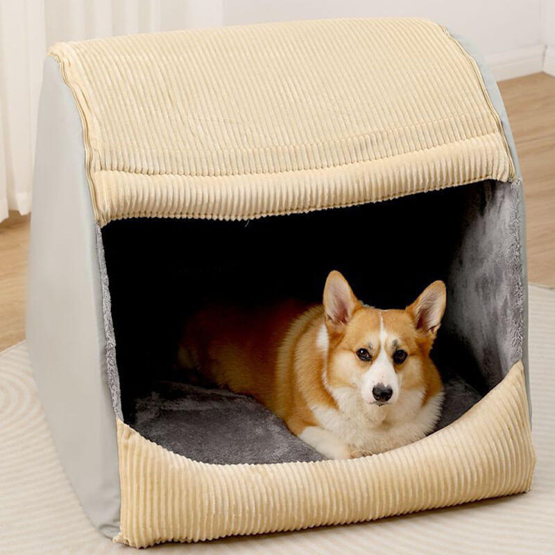 Pet Warm Flannel Detachable Semi-Enclosed Large Dog Tent Bed