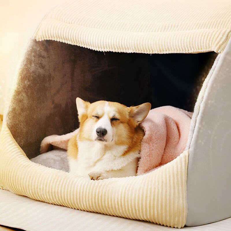 Pet Warm Flannel Detachable Semi-Enclosed Large Dog Tent Bed