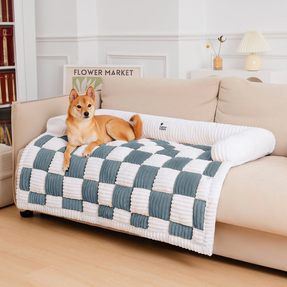 Pet Sofa Cream Square Plaid Cozy Dog Mat Furniture Protector Cover