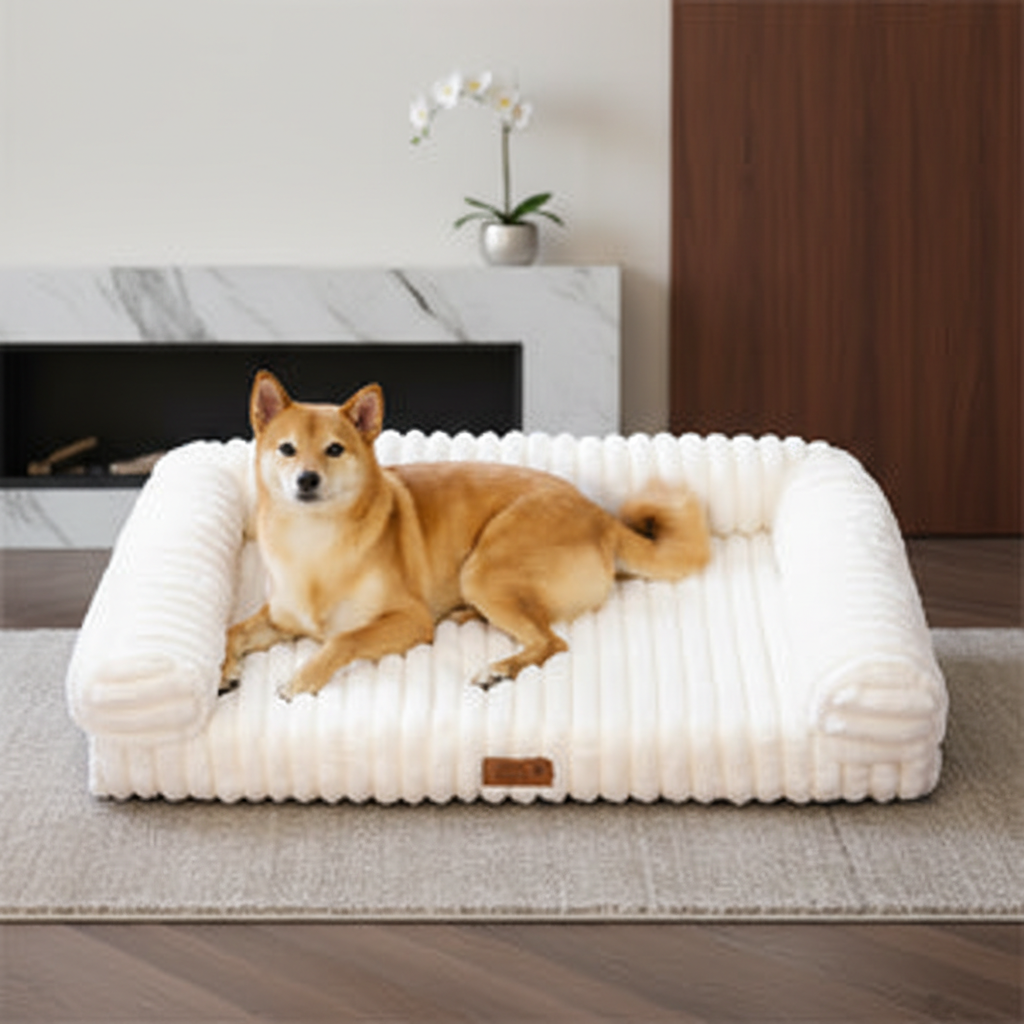 Pet Cream Fluffy Comfort Orthopedic Dog and Cat Sofa Bed