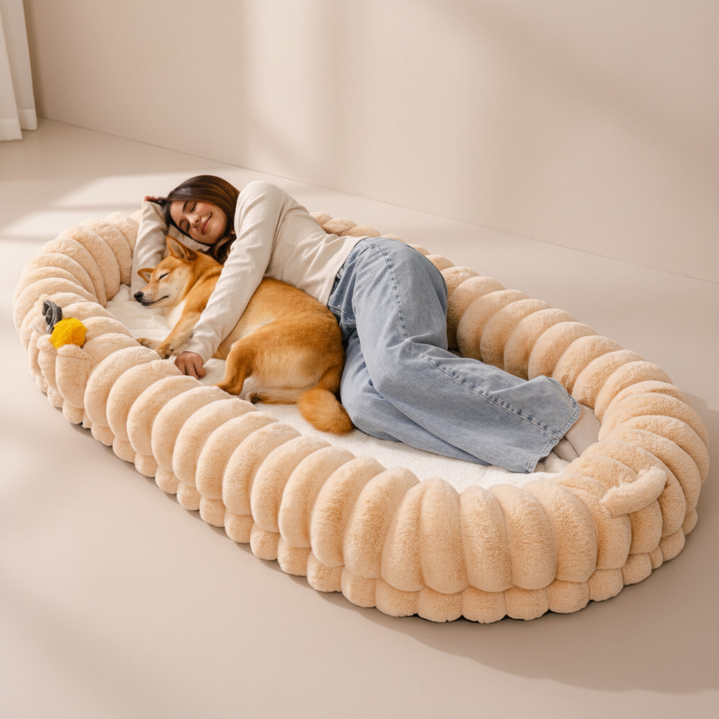 Pet Creamy Plush Super Large Donut Human Dog Bed - Cuddle Cradle