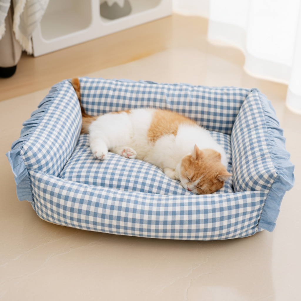 Pet Fashion Ruffle Plaid Detachable Warm Dog & Cat Bed