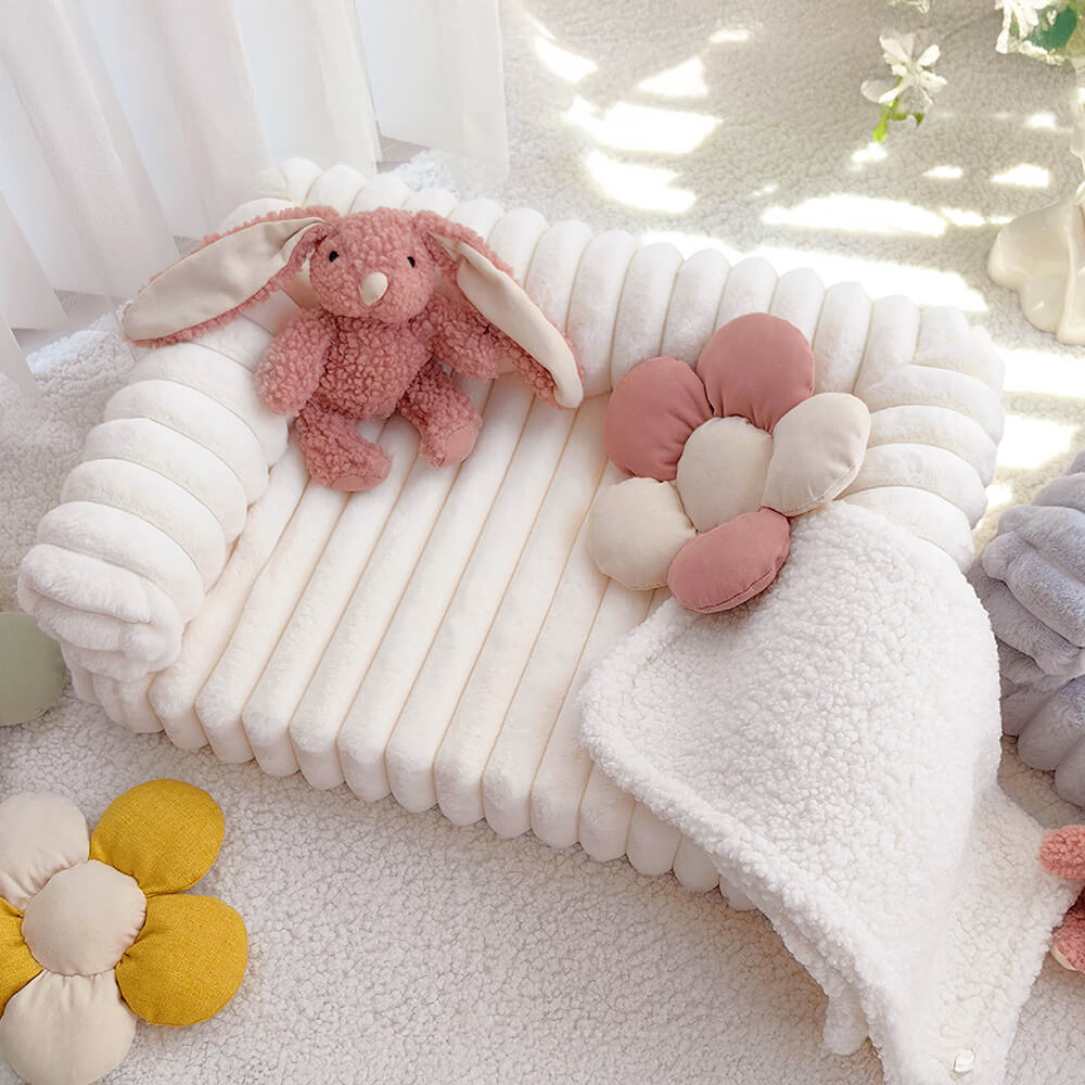 Pet Cream Fluffy Comfort Orthopedic Dog and Cat Sofa Bed