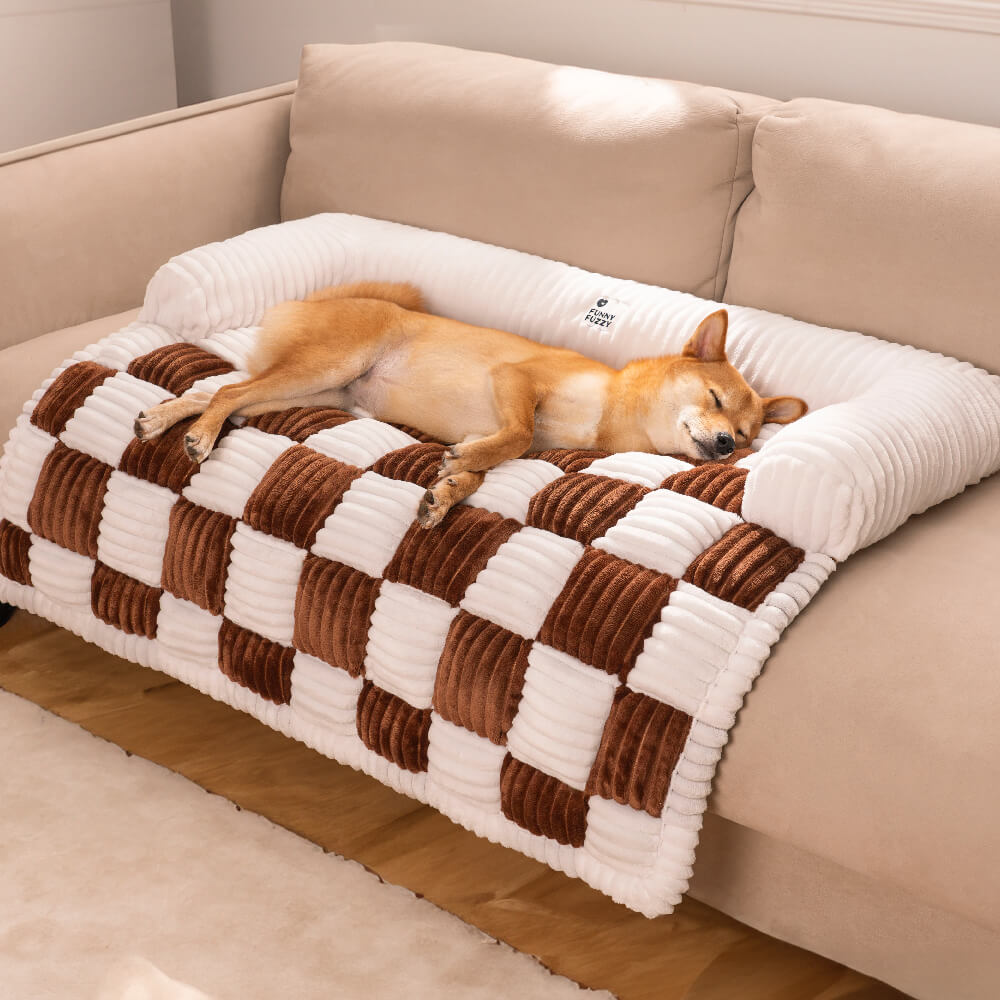 Pet Sofa Cream Square Plaid Cozy Dog Mat Furniture Protector Cover
