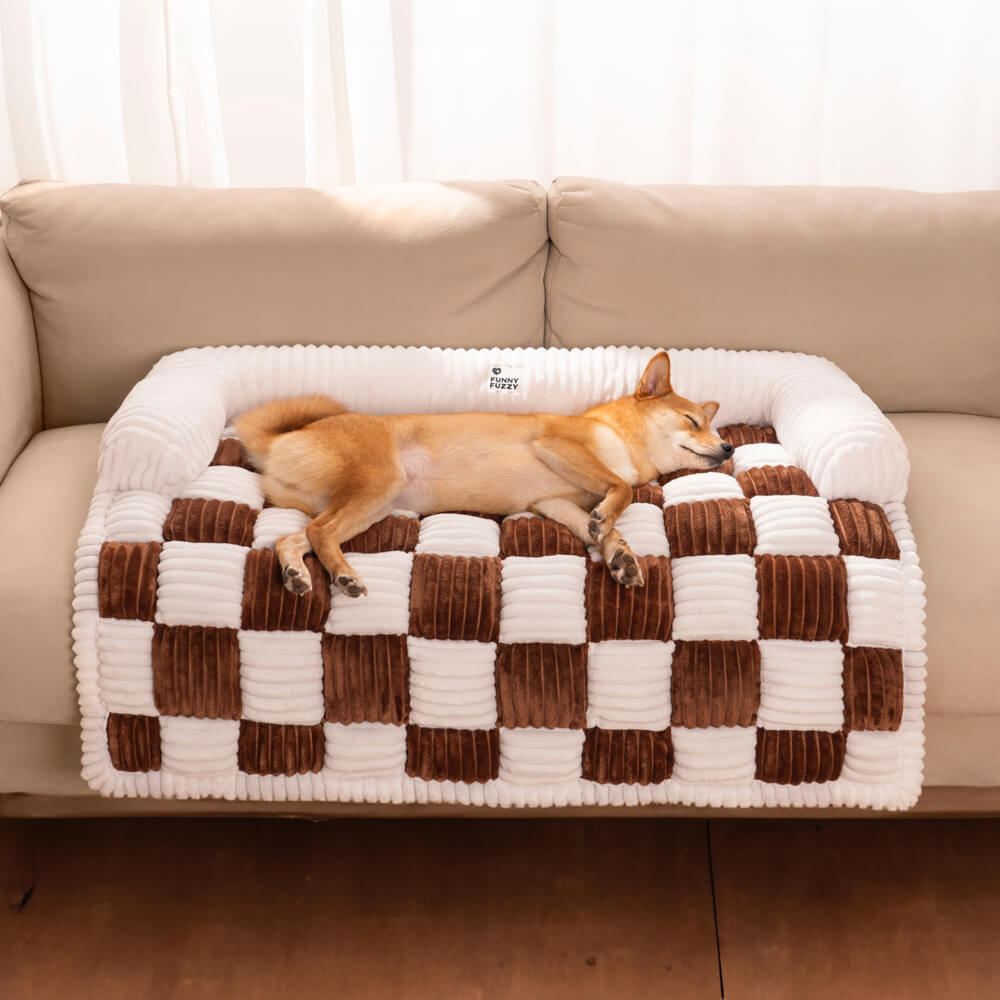 Pet Sofa Cream Square Plaid Cozy Dog Mat Furniture Protector Cover