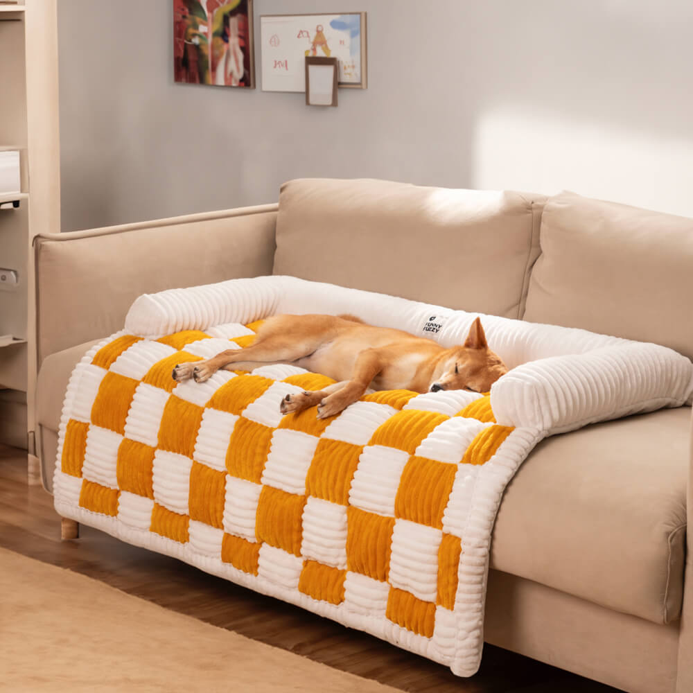 Pet Sofa Cream Square Plaid Cozy Dog Mat Furniture Protector Cover