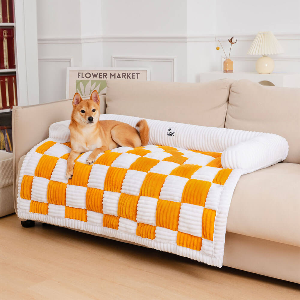 Pet Sofa Cream Square Plaid Cozy Dog Mat Furniture Protector Cover