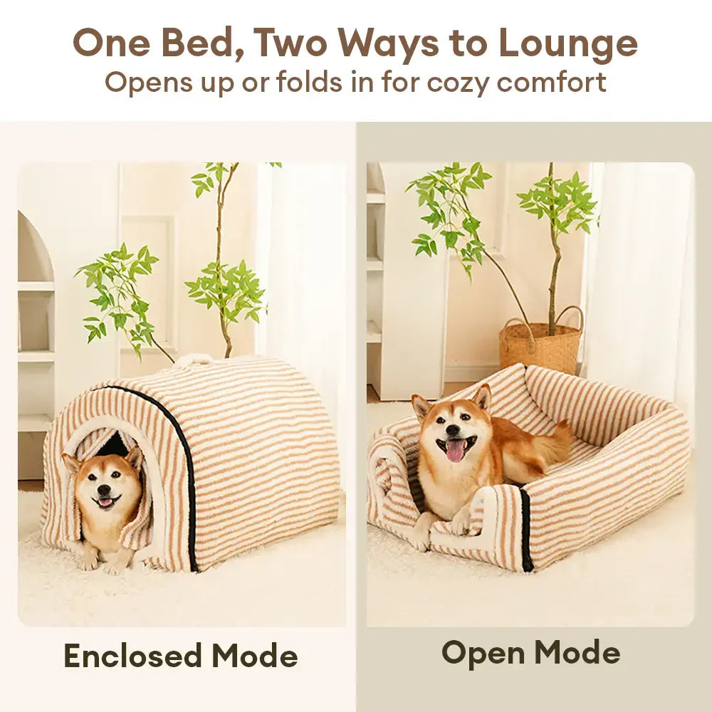 Pet Striped Cave-Style Warm Deep Sleeping Snug Cat Cave Dog House