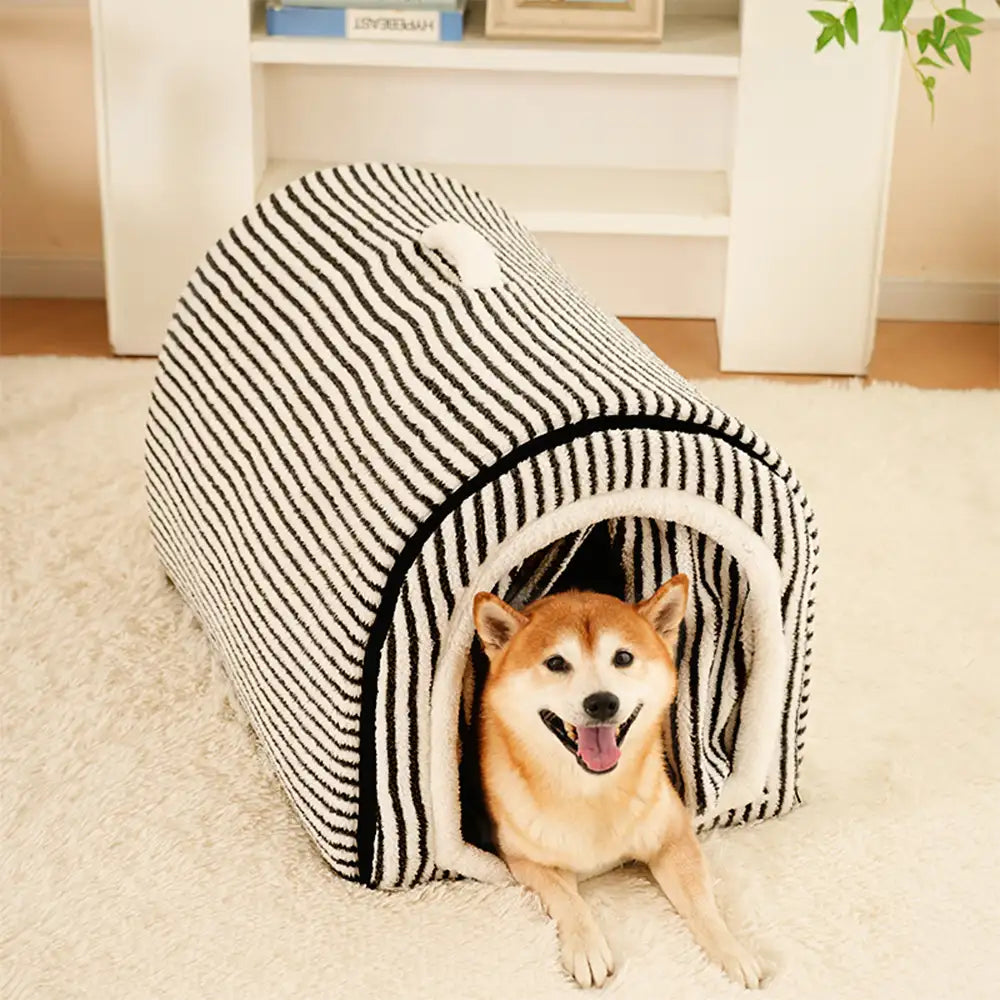 Pet Striped Cave-Style Warm Deep Sleeping Snug Cat Cave Dog House
