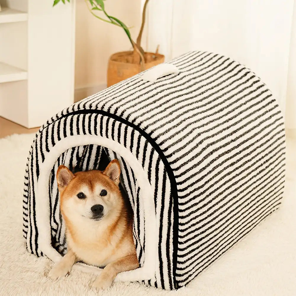 Pet Striped Cave-Style Warm Deep Sleeping Snug Cat Cave Dog House