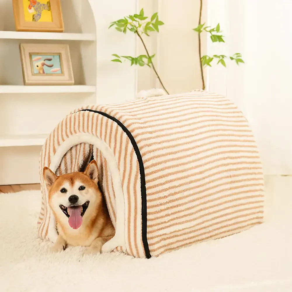 Pet Striped Cave-Style Warm Deep Sleeping Snug Cat Cave Dog House