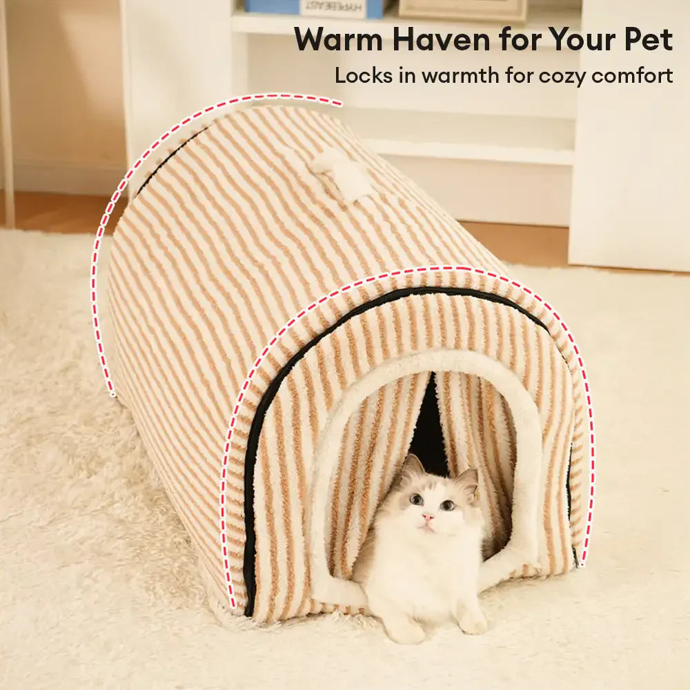 Pet Striped Cave-Style Warm Deep Sleeping Snug Cat Cave Dog House