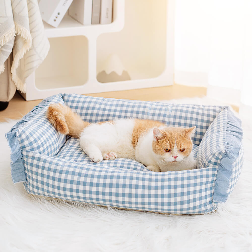 Pet Fashion Ruffle Plaid Detachable Warm Dog & Cat Bed