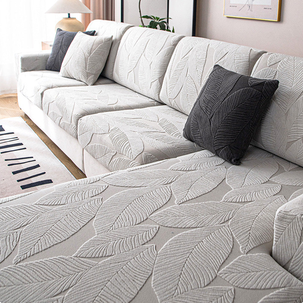 Modern Leaf Jacquard Water-Repellent Anti-Scratch Stretch Full Wrap Couch Cover