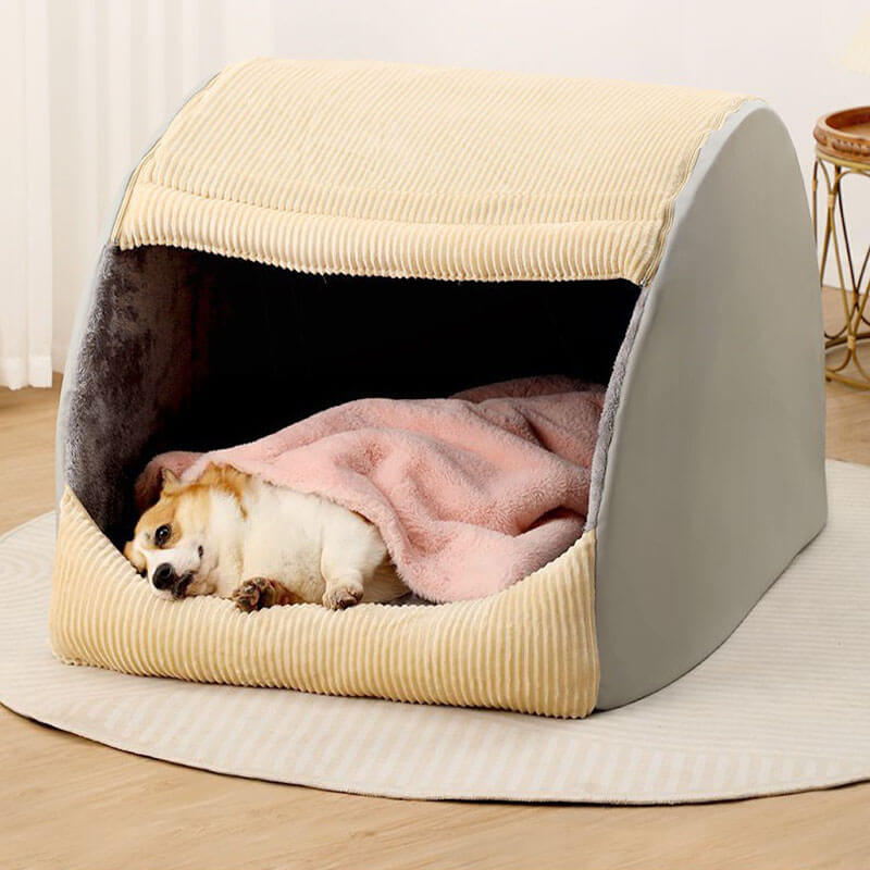 Pet Warm Flannel Detachable Semi-Enclosed Large Dog Tent Bed