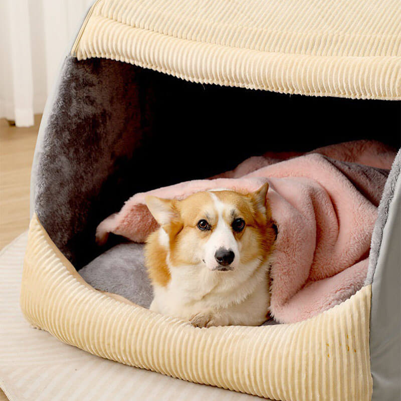 Pet Warm Flannel Detachable Semi-Enclosed Large Dog Tent Bed