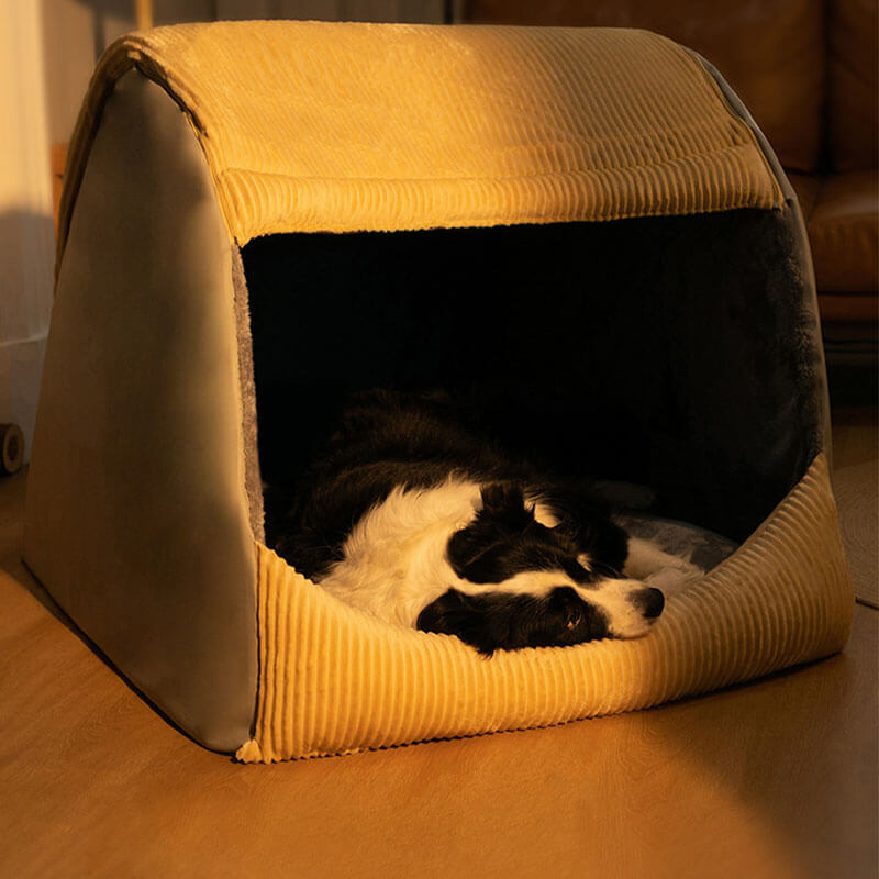 Pet Warm Flannel Detachable Semi-Enclosed Large Dog Tent Bed
