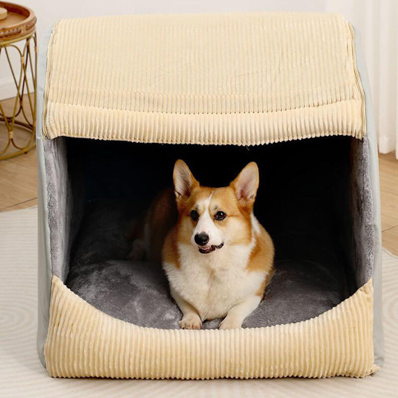 Pet Warm Flannel Detachable Semi-Enclosed Large Dog Tent Bed