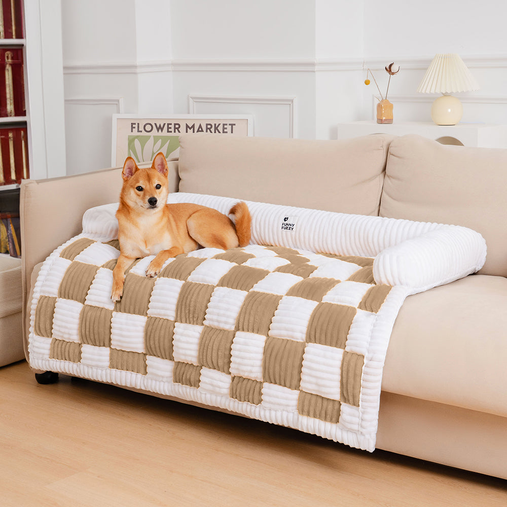 Pet Sofa Cream Square Plaid Cozy Dog Mat Furniture Protector Cover